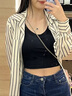 矜持范條紋襯衫外套女夏季2025新款韓系設計感小眾薄款開(kāi)衫長(cháng)袖上衣 條紋 S 90斤以下 曬單實(shí)拍圖
