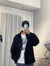 妙奕嘉長(cháng)袖黑色襯衫男士襯衣男生春秋薄外套休閑工裝寬松秋裝上衣男裝黑色白標襯衫外套XL 【建議110-125斤】 曬單實(shí)拍圖