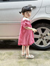 幼歌（YOUGE）嬰幼兒夏季新款法式草莓連衣裙寬松舒適透氣泡泡袖裙子 草莓紅格 90 cm 曬單實(shí)拍圖