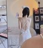 Cindy Kavi輕奢睡衣女性感深V蕾絲吊帶裙純欲風(fēng)蕾絲美背吊帶情趣誘惑睡裙袍兩件套 白色【單睡裙】 L【建議95斤-120斤】 曬單實(shí)拍圖