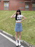 紅蜻蜓半身裙2025年新款夏季女裝高腰a字牛仔短裙女防走光辣妹包臀裙褲 淺藍色【有內襯】 L 曬單實(shí)拍圖