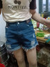 歌班婭松緊腰牛仔短褲女2025夏季新款高腰顯瘦闊腿薄款a字熱褲 711深藍色 無(wú) 彈力偏小 29 建議110-120斤 曬單實(shí)拍圖