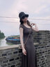 GARNUO灰色連衣裙子女夏季茶歇法式方領(lǐng)高個(gè)子高級(jí)感收腰包臀裙氣質(zhì)長(zhǎng)裙 灰色 S【80-100斤】 曬單實(shí)拍圖