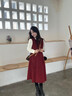熙世界（sllsky）法式赫本小香風(fēng)連衣裙女秋冬季復古長(cháng)袖假兩件新年紅色裙子 酒紅色 L 曬單實(shí)拍圖