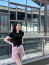單曲循環(huán)潮牌圓領(lǐng)短袖T恤女夏季新款莫代爾修身百搭半袖體恤打底上衣 黑色 M 【85-96斤】 曬單實拍圖
