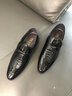 老爺車(chē)（WECKER）高檔鱷魚(yú)紋男皮鞋真皮加絨韓版英倫男鞋亮面皮正裝鞋尖頭新郎婚鞋 2112黑色[平跟單里款] 42 曬單實(shí)拍圖