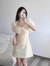 她芙（tafu）品牌女裝法式連衣裙女2025新款氣質(zhì)名媛修身顯瘦泡泡袖裙子夏天 杏色 M 曬單實(shí)拍圖