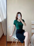 短袖t恤女2025夏季新款修身顯瘦V領(lǐng)女士繡花上衣韓版休閑刺繡體恤 墨綠 XL【建議110-120斤】 曬單實(shí)拍圖