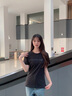 Calvin Klein Jeans夏季女士簡(jiǎn)約圓領(lǐng)ck字母印花舒適打底修身短袖T恤J217960 BEH-黑色 S 曬單實(shí)拍圖