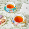 瑪戈隆特【七夕禮物】蓉花輕奢咖啡杯子下午茶咖啡杯高顏值陶瓷杯 【翡冷+新綠】4頭 2杯2碟 250ml 曬單實拍圖