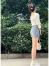 啟動(dòng)引擎復(fù)古牛仔短褲女夏季2025年新款高腰辣妹彈力顯瘦a字小個(gè)子熱褲子 黃泥色 XS 曬單實(shí)拍圖