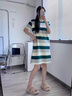 clotho Rennie品牌女裝條紋連衣裙女2025夏季新款氣質(zhì)寬松遮肉顯瘦圓領(lǐng)中長(cháng)裙子 綠色 M 曬單實(shí)拍圖