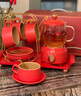 AUBIEDU養生壺煮茶壺煮茶器家用辦公室養生燒水壺電熱水壺紅色禮盒套裝結婚新婚禮物送新人新娘喬遷之喜 禮盒裝【旋鈕款】 0.4L 單杯S+2杯 曬單實(shí)拍圖