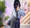TNOM BIOWHE TB百褶裙女減齡夏季新款韓版半身裙女前短后長(cháng)四杠白條紋短裙 灰色-灰杠 S (0) 曬單實(shí)拍圖