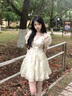 唐菓蜜連衣裙女夏季2024新款女裝法式茶歇甜美初戀小個子收腰顯瘦公主裙 杏色 M 曬單實拍圖