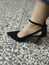 圖瓦西2025春歐美新款尖頭高跟鞋細跟淺口一字扣帶女鞋黑色單鞋 黑色 36 曬單實(shí)拍圖
