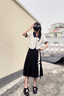 韓璐嬌（hanlujiao）新中式連衣裙女裝2024夏季新款氣質(zhì)中國(guó)風(fēng)旗袍小個(gè)子穿搭套裝裙子 6738杏色上衣+黑色國(guó)風(fēng)裙 M【80-100斤】 曬單實(shí)拍圖