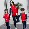 棒球服親子裝全家裝秋裝一家三口家庭裝親子套裝母子母女長(cháng)袖外套 紅色 寶寶120 曬單實(shí)拍圖