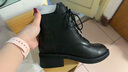 敏蔻秋冬新款牛皮馬丁靴女英倫風(fēng)小皮鞋原宿風(fēng)系帶粗跟短靴女潮流 黑色單皮里 35 曬單實(shí)拍圖