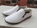 稻草人（MEXICAN）夏季皮鞋男真皮軟底軟面透氣男士休閑鞋一腳蹬白色百搭豆豆 白色 40 標準皮鞋碼 曬單實(shí)拍圖
