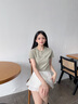 MO&Co.【涼感】T恤夏啞光鉚釘臟染褪色dirtyfit彈力正肩美式摩安珂 甘草綠色 XS 155 曬單實(shí)拍圖