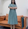 皮爾卡丹（pierre cardin）氣質(zhì)連衣裙2025年新款夏季女中長(cháng)款收腰顯瘦遮肚a字短袖色裙子 豆綠色 L 建議102-116斤 曬單實(shí)拍圖