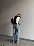 POUM 拼接撞色毛衣男生秋冬季潮牌寬松休閑慵懶風(fēng)設計感套頭針織衫 CRB-M332杏色 XL 曬單實(shí)拍圖