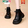 卡帝樂(lè )鱷魚(yú)（CARTELO）真皮羊毛雪地靴女2025新款冬季厚底小個(gè)子顯瘦短靴加絨加厚馬丁靴 黑色【單里】 37 曬單實(shí)拍圖