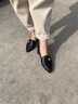 XMXE品牌中跟單鞋女2025新款夏季皮鞋女軟皮粗跟真皮女鞋豆豆鞋 黑色 34 曬單實(shí)拍圖