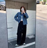 蜜樂奇小香風(fēng)短款牛仔外套女春秋百搭設(shè)計感小眾個子金屬扣寬松夾克上衣 藍(lán)色 M 曬單實拍圖