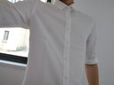 Daft春夏韓版修身男士五分袖襯衫純色百搭中袖襯衫發(fā)型師男模商務(wù)襯衣 白色 XL修身偏小 曬單實(shí)拍圖