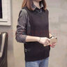 歌梵黎（GEFANLI）大碼女裝毛衣胖mm秋冬寬松遮肚子針織假兩件背心馬甲襯衫上衣 灰色 L 【建議95-115斤】 曬單實(shí)拍圖