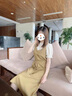 拉夏貝爾（La Chapelle）短袖雪紡連衣裙女裝2025年春夏季新款寬松時(shí)尚小個(gè)子打底裙子女 黃綠色 M 曬單實(shí)拍圖