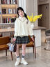 小豬彼特女童秋裝套裝2025新款秋冬款初中生裙子春秋學(xué)院風(fēng)兒童冬季jk制服 4948米白+4066黑色 130 cm 曬單實(shí)拍圖