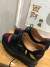 縈妃公主（YINGFEIPRINCESS）品牌厚底休閑鞋女2025春秋新款松糕鞋紅唇刺繡方頭坡跟系帶單鞋 黑色 35 曬單實(shí)拍圖