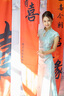 舒芳蝶（shufangdie）新中式國風(fēng)復(fù)古改良旗袍連衣裙女裝2025夏季新款高級感開叉包臀裙 藍色 M 曬單實拍圖