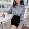 燕潯襯衫女長袖2025春秋新款時尚女裝氣質(zhì)簡約純色襯衣寬松顯瘦上衣女 淺灰藍 L 建議100-115斤 曬單實拍圖