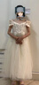 奧蒙威兒童公主裙晚禮服花童婚紗裙女童主持人鋼琴演出服YR-KLS-1792 香檳色無袖 150 曬單實拍圖