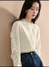 茵曼法式設計感荷葉袖立領(lǐng)襯衫秋季女裝重工繡花寬松上衣 奶油杏 S 曬單實(shí)拍圖