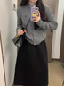 妃莉杋（FeiLiFan）秋冬連衣裙女裝2024新款小個(gè)子茶系穿搭氣質(zhì)顯瘦小香風(fēng)裙子套裝女 灰色上衣+黑色半身裙 M【90-100斤】 曬單實(shí)拍圖