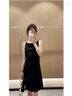 Mandy Zhang法式黑色一字領(lǐng)短款吊帶連衣裙女夏季氣質(zhì)小黑裙子禮服 靜謐黑 S 160/84A 曬單實拍圖
