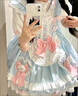 閃動少女（SHANDONGSHAONV）洛麗塔裙子可愛蘿莉塔lolita小兔嘰洋裝甜美可愛jsk吊帶連衣裙女 藍(lán)色jsk+飛機盒 S 曬單實拍圖