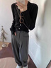 法詩(shī)慕（FASHIMU）梨形身材高腰墜感闊腿寬松休閑西裝褲子女2024春秋新款小個(gè)子9050 黑色常規(guī) M 建議100-115斤 曬單實(shí)拍圖