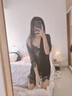 羅蒙（ROMON）性感睡衣女秋吊帶蕾絲情趣睡裙透明薄款冰絲誘人情顯瘦三件套裝 黑色吊帶裙 外套 XL 170 120-135斤 曬單實拍圖