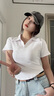 嫻柔短袖t恤女2025年夏季新款收腰翻領(lǐng)弧形下擺短款黑色半袖polo上衣 白色 卡碼拍大 L 【100-110斤】 曬單實(shí)拍圖