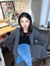 恩若凡外套毛衣女中長款帶帽連帽秋冬過膝開衫針織寬松加厚氣質(zhì)慵懶大衣 灰色 XL 建議120-130斤 曬單實拍圖