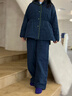 朵朵·可可冬季新款保暖加厚夾棉收腰顯瘦簡約女家居服睡衣套裝 深藍 M (160) 曬單實拍圖