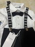 羅蒙西裝套裝男童周歲男寶寶英倫韓版西服花童禮服套裝開學(xué)兒童演 CK2027四件套（襯衫+長(zhǎng)褲+小胡子背帶+領(lǐng)結(jié)） 90 曬單實(shí)拍圖