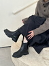 both【王源同款】2024春夏品煙筒靴皮面厚底切爾西靴男女款短靴 黑色/黑色 38 曬單實拍圖