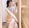 莫代爾感輕奢甜美印花冰絲睡衣女長(cháng)袖春秋新款套裝長(cháng)褲花卉家居服女 傾國傾城 2XL 曬單實(shí)拍圖